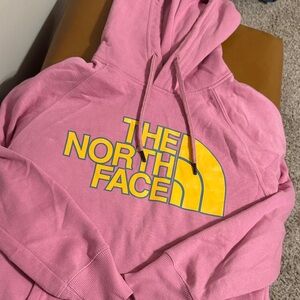 The North Face Pink Sweatshirt with Yellow Logo